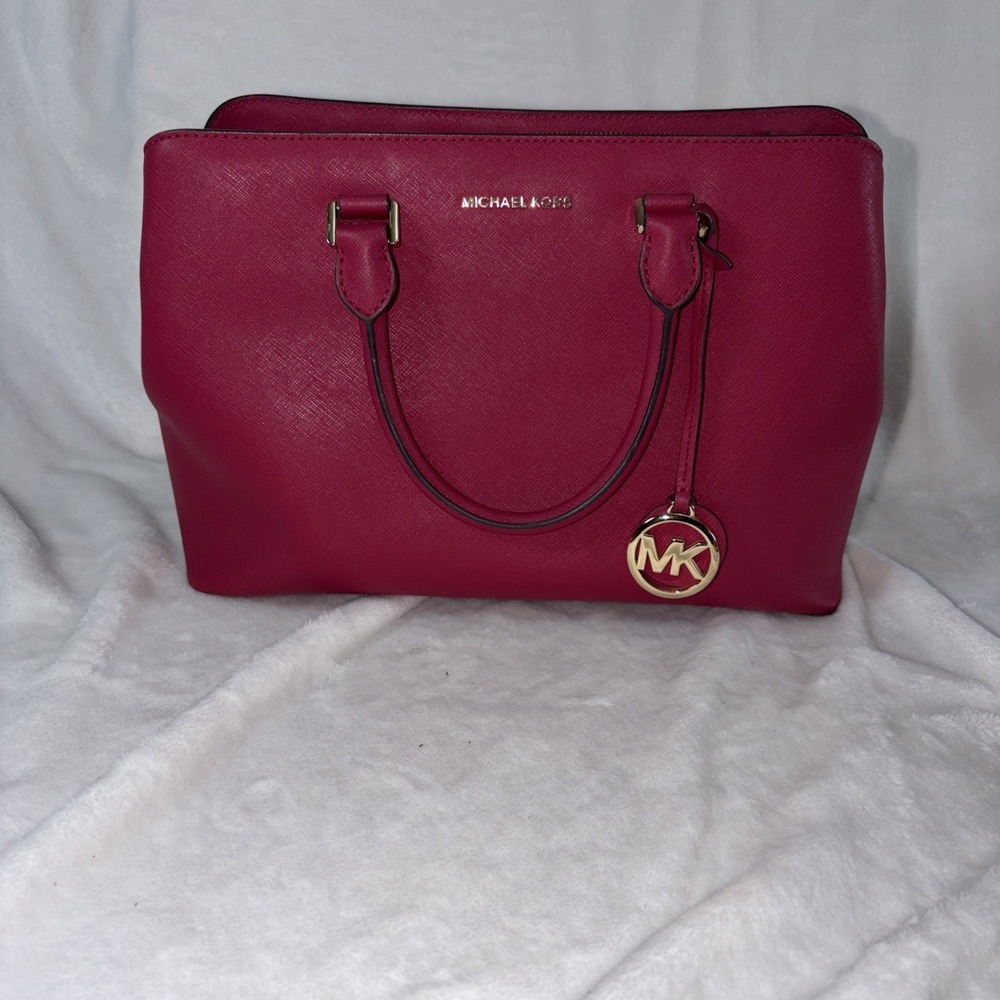 Michael Kors Sutton Saffiano Leather Medium Satchel Handbag Fuchsia Classic Chic